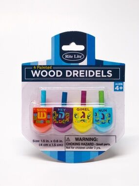 New Wood Dreidels Small Painted Set of 4 Rite Lite